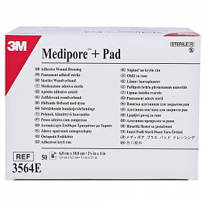Раневая повязка  3М Medipore™ + Pad  6 х 10 см, прокладка 3,4 х 6,5 см 50 шт/кор. 3564E