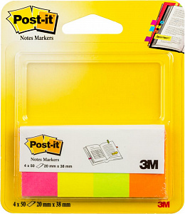 Набор бумажных клейких закладок Post-it, 20 мм,4 цв.х50 шт. - 100% PEFC CH18/0914