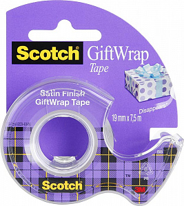 Лента полуматовая клейкая Scotch® GiftWrap для упаковки подарков, 19 мм х 7.5 м